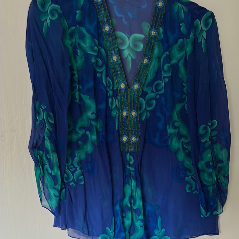 Blue and Green Women's Top